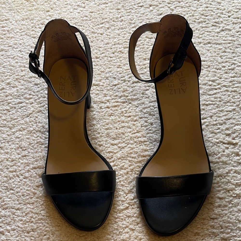 Naturalizer Black Leather Ankle-Strap Heels for Women